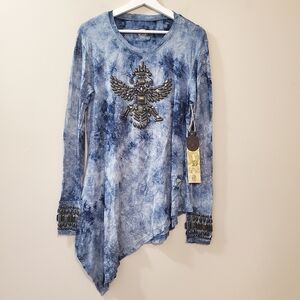 Double D Ranch - Corn Blue Tie Dye long sleeve top - Size S